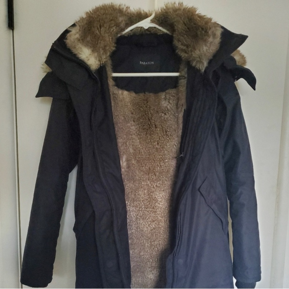 Aritzia Babaton Long Coat with Detachable Hood